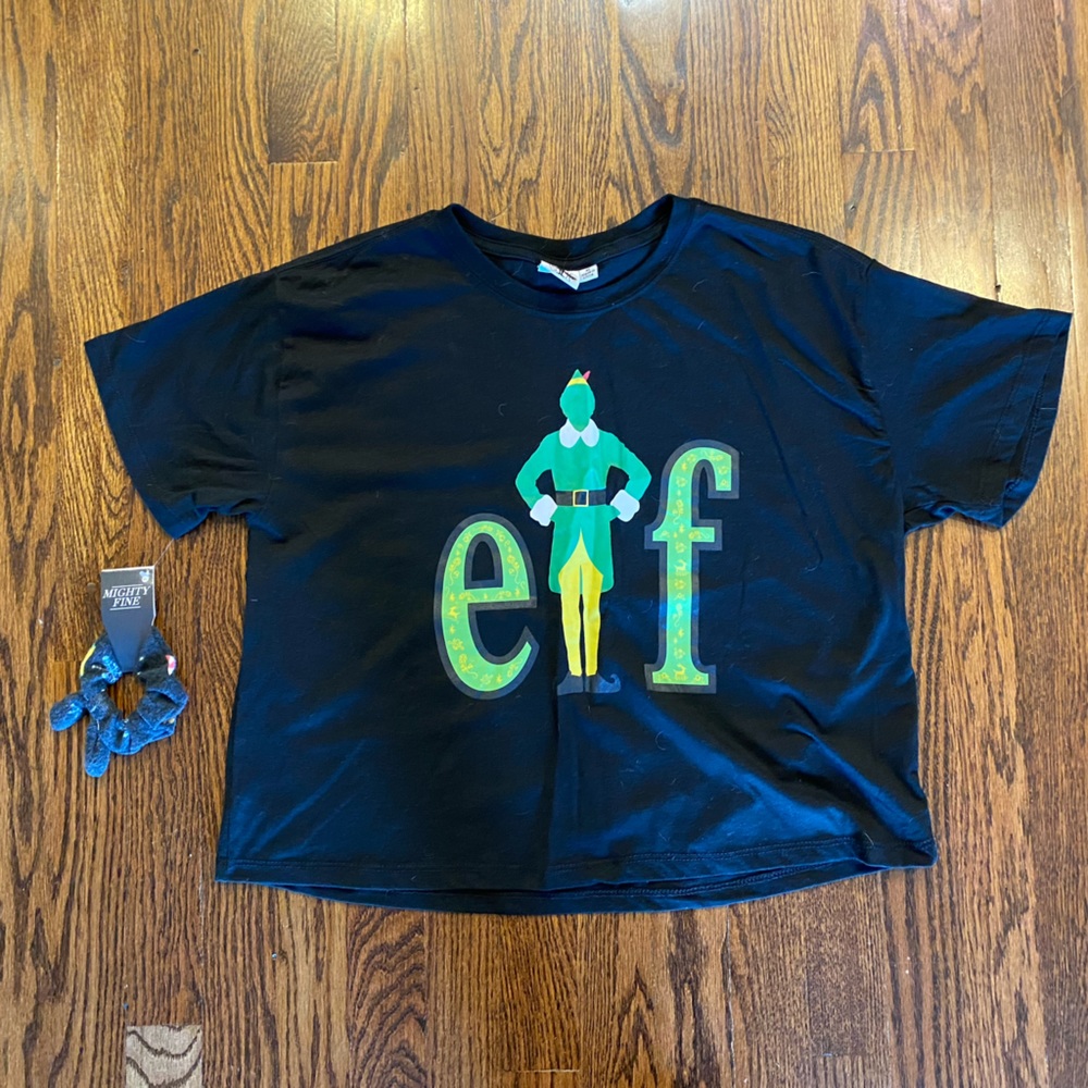 New Women’s Elf Black Crop‎ Top Size XL with Scrunchie